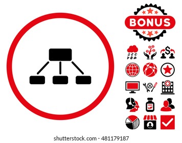 Hierarchy icon with bonus. Vector illustration style is flat iconic bicolor symbols, intensive red and black colors, white background.