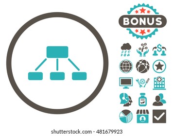 Hierarchy icon with bonus. Vector illustration style is flat iconic bicolor symbols, grey and cyan colors, white background.