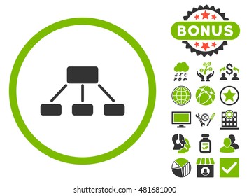 Hierarchy icon with bonus. Vector illustration style is flat iconic bicolor symbols, eco green and gray colors, white background.