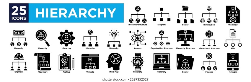 hierarchy icon collection set. Containing design Hierarchy Structure ,Diagram ,Folder ,Distribution ,Workflow