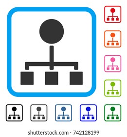 Hierarchy icon. Flat grey pictogram symbol in a light blue rounded frame. Black, gray, green, blue, red, orange color variants of Hierarchy vector. Designed for web and application interfaces.