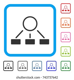 Hierarchy icon. Flat grey pictogram symbol in a blue rounded frame. Black, gray, green, blue, red, orange color additional versions of Hierarchy vector. Designed for web and application UI.