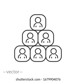 hierarchy icon, organization chart, organizational structure teamwork, concept leadership company, thin line web symbol on white background - editable stroke vector illustration eps10