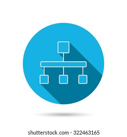 Hierarchy icon. Organization chart sign. Database symbol. Blue flat circle button with shadow. Vector