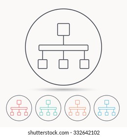 Hierarchy icon. Organization chart sign. Database symbol. Linear circle icons.