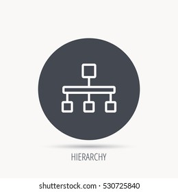 Hierarchy icon. Organization chart sign. Database symbol. Round web button with flat icon. Vector
