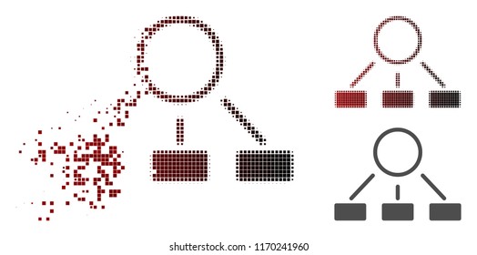 Hierarchy icon in sparkle, dotted halftone and undamaged solid versions. Cells are composed into vector disappearing hierarchy figure.