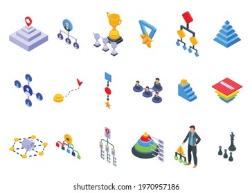 Hierarchy icons set. Isometric set of hierarchy vector icons for web design isolated on white background