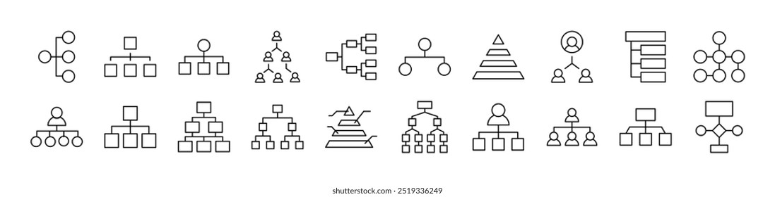 Hierarchy Line Icon Bundle. Editable Stroke. Minimalistic Linear Pictogram for Design of Cards, Apps, Banners, Posts