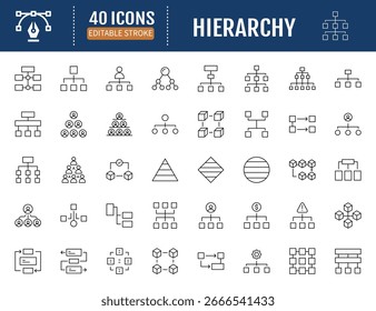 Hierarchy line icon set. Includes Structure,
hierarchy, chart, and more. Vector Illustration
with Editable Strokes