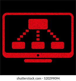 Hierarchy Monitoring grainy textured icon for overlay watermark stamps. Flat symbol with unclean texture. Dotted vector red ink rubber seal stamp with grunge design on a black background.