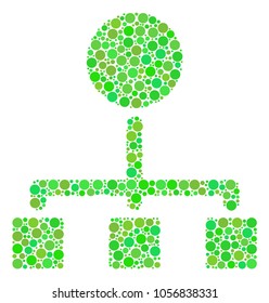 Hierarchy mosaic of dots in different sizes and eco green color hues. Vector circle elements are combined into hierarchy mosaic. Fresh vector illustration.