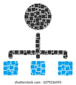 Hierarchy mosaic icon of square figures and round items in different sizes. Vector objects are scattered into hierarchy mosaic design concept.