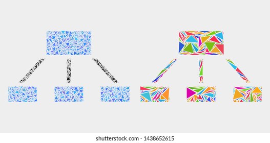 Hierarchy mosaic icon of triangle elements which have variable sizes and shapes and colors. Geometric abstract vector design concept of hierarchy.