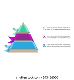 Hierarchy of Needs Pyramid. Cone with 3 bright ribbons. Vector Infographic
