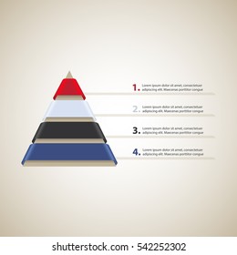 Hierarchy of Needs Pyramid. Cone with 4 ribbons. Vector Infographic