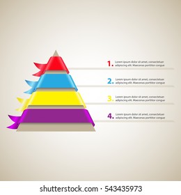 Hierarchy of Needs Pyramid. Cone with 4 bright ribbons. Vector Infographic