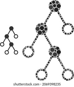 Hierarchy nodes vector mosaic of round dots in different sizes and color shades. Round dots are grouped into hierarchy nodes vector illustration. Abstract vector design concept.