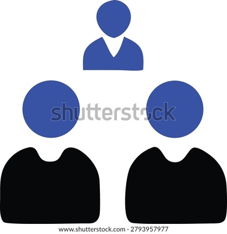 Hierarchy organizational structure icon with leader and team members representing corporate management and business team leadership in professional flat vector graphic style.