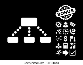 Hierarchy pictograph with bonus pictograph collection. Vector illustration style is flat iconic symbols, white color, black background.
