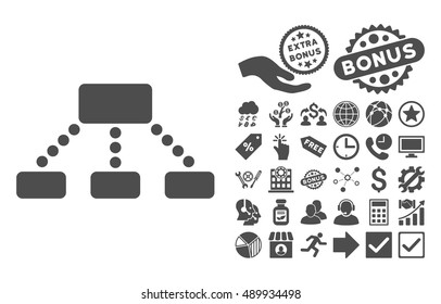 Hierarchy pictograph with bonus pictograph collection. Vector illustration style is flat iconic symbols, gray color, white background.
