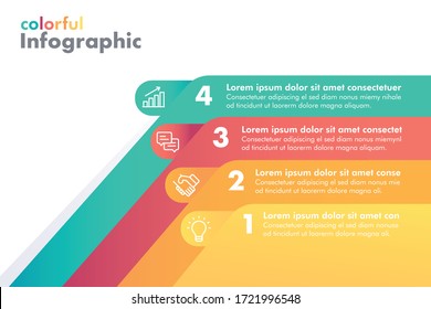 Hierarchy Pyramid In 4 colors and 4 steps with description below it and next to it. Infographic for your business. EPS Vector
