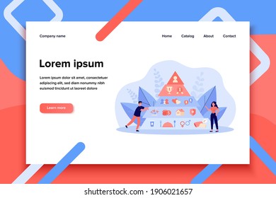 Hierarchy pyramid concept. Graphic triangle with basic person needs, safety, love, social esteem levels. Vector illustration for sociology, marketing, management topics