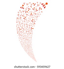 Hierarchy random fireworks stream. Vector illustration style is flat intensive red and orange iconic symbols on a white background. Object fountain combined from scattered pictograms.