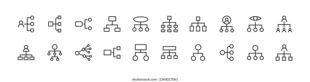 hierarchy related premium icon set. Vector elements with editable stroke. Isolated on a white background