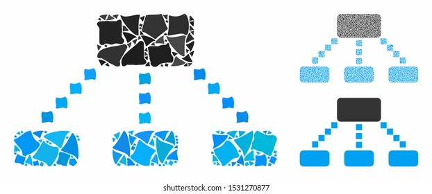 Hierarchy scheme composition of tremulant elements in variable sizes and color hues, based on hierarchy scheme icon. Vector tuberous parts are composed into collage.