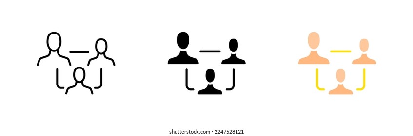 Hierarchy set icon. Idea, creativity, responsibilities, management, subordination, setup, boss, director. Team work concept. Vector icon in line, black and colorful style on white background