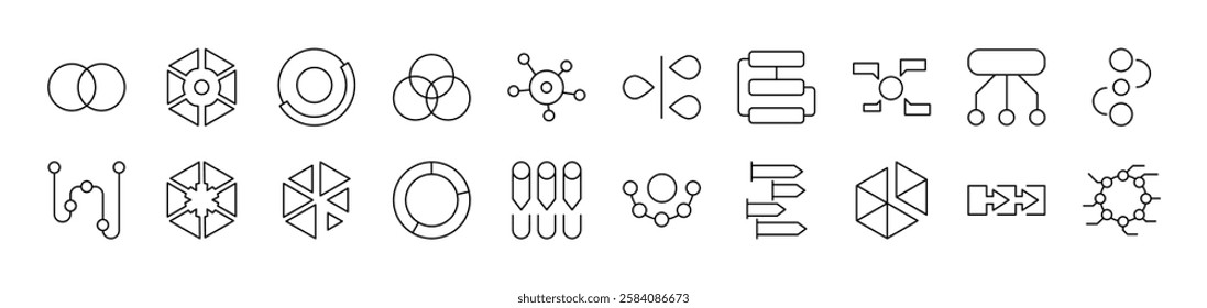 Hierarchy Set of Thin Icons. Editable Stroke. Suitable for Web Sites, Books, Cards, Apps 