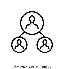 Hierarchy with society line icon. Group of people, creativity, Team building, responsibilities, management, setup, configuration, check mark, boss, director. Teamwork concept. Vector line icon