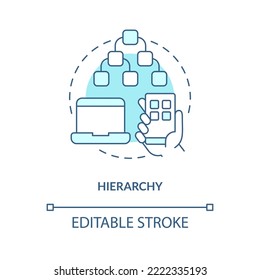 Hierarchy turquoise concept icon. Information architecture. UX design fundamental abstract idea thin line illustration. Isolated outline drawing. Editable stroke. Arial, Myriad Pro-Bold fonts used