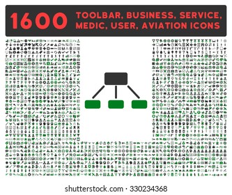 Hierarchy vector icon and 1600 other business, service tools, medical care, software toolbar, web interface pictograms. Style is bicolor flat symbols, green and gray colors, rounded angles, white