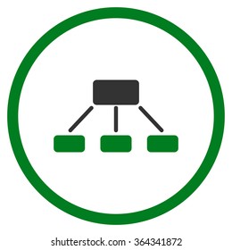 Hierarchy vector icon. Style is bicolor flat circled symbol, green and gray colors, rounded angles, white background.