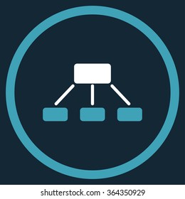 Hierarchy vector icon. Style is bicolor flat circled symbol, blue and white colors, rounded angles, dark blue background.