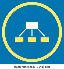 Hierarchy vector icon. Style is bicolor flat circled symbol, yellow and white colors, rounded angles, blue background.