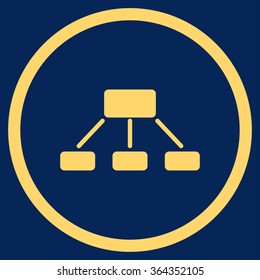 Hierarchy vector icon. Style is flat circled symbol, yellow color, rounded angles, blue background.