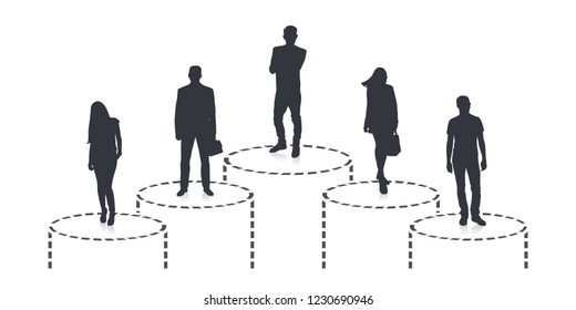 Hierarchy vector illustration. People silhouettes on career stages