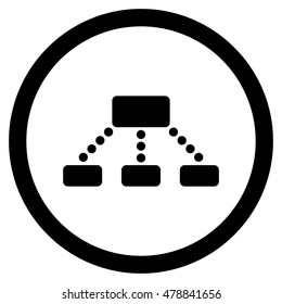 Hierarchy vector rounded icon. Image style is a flat icon symbol inside a circle, black color, white background.