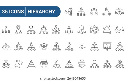 Hierarchie-Websymbole In einem hierarchiebezogenen Linien- oder Gliederungsstil festgelegt. Symbole für Web- und mobile Apps. Sammlung linearer Symbole. Bearbeitbare Striche. Vektorgrafik.