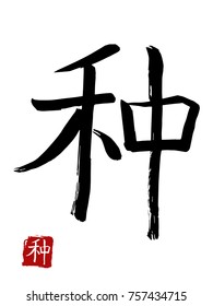 Hieroglyph chinese translate - kind. vector asian symbols on white background. Hand drawn china hieroglyphic. Ink brush calligraphy