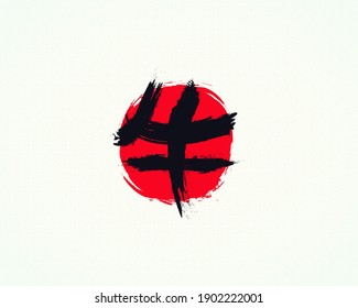 Hieroglyph ox on a red square. Eastern concept. Vector illustration. EPS 10