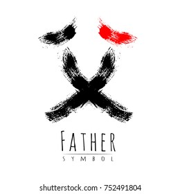 Hieroglyph symbol Japan word Father. Brush painting strokes. Black red color. Black and red color stripes sign Chichi. Vector illustration. Hieroglyph on white background. Vertical hieroglyphs.