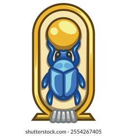 Hieroglyphic symbol of Ancient Egypt, dung beetle from Egyptian mythology, Hieroglyph scarab inside an Egyptian cartouche