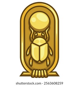 Hieroglyphic symbol of Ancient Egypt, dung beetle from Egyptian mythology, Hieroglyph scarab inside an Egyptian cartouche