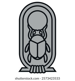 Hieroglyphic symbol of Ancient Egypt, dung beetle from Egyptian mythology, Hieroglyph scarab inside an Egyptian cartouche