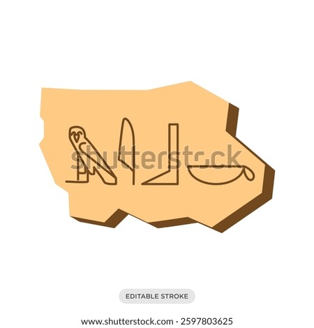 Hieroglyphics icon. Egyptian ancient language text write on rock symbol. Ancient Egypt culture vector illustration in color fill style.