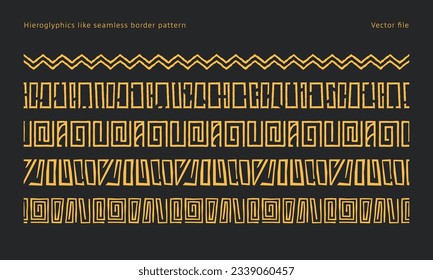 hieroglyphics like and african or aztec ethnic tribe pattern like border seamless pattern set for design decoration